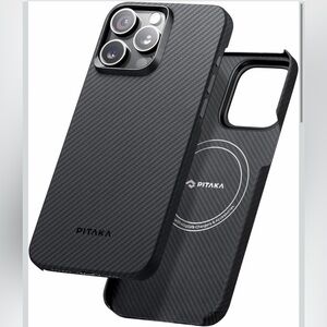 pitaka iPhone 15 Pro Ultra-Slim Aramid Fiber Case in Black/Grey Twill